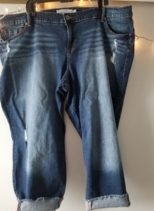 Cuffed Jean Capris, Slightly Distressed